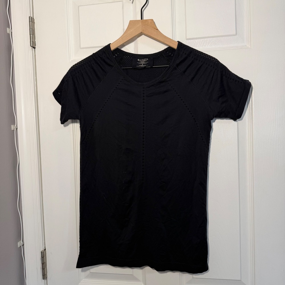 Athleta Momentum Seamless Short Sleeve Top Black Mesh S 335981042 workout